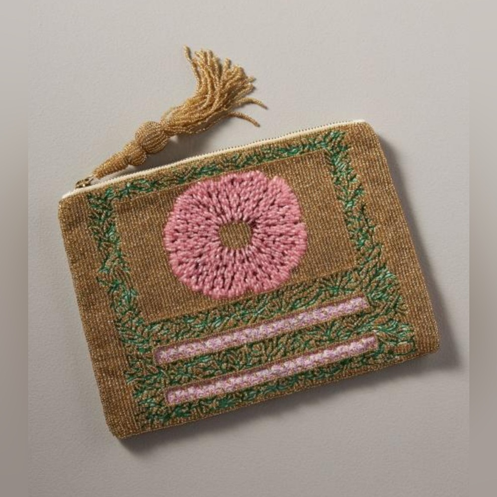 Anthropologie Beaded Flat Pouch: Garden Party Edition, NWT